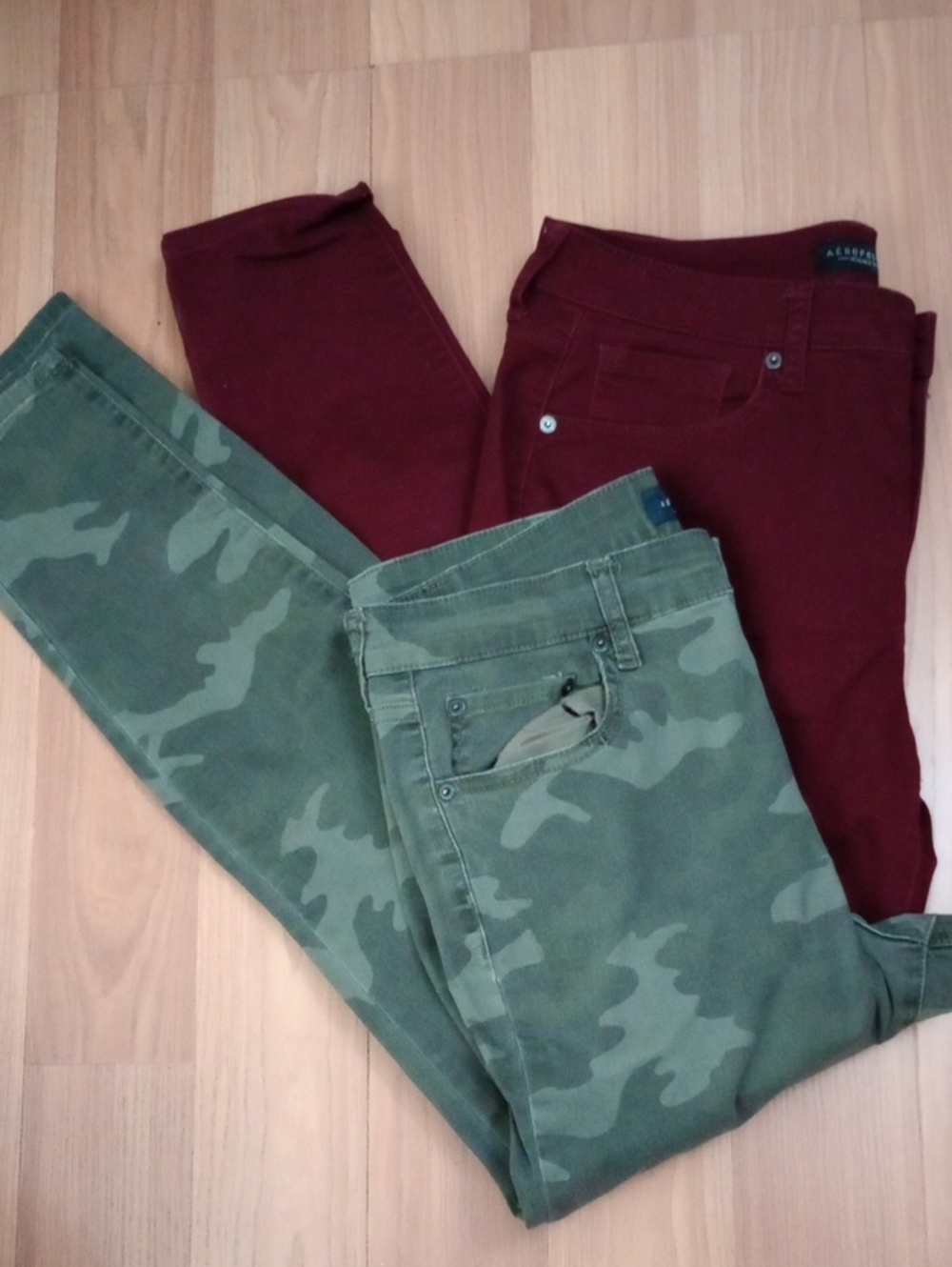 Bundle- Aeropostale Olive Camo & Burgundy High-Waisted Jeggings Duo